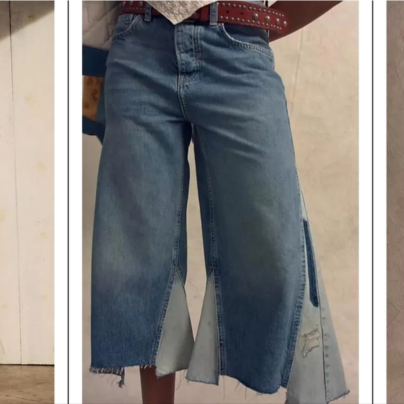 NWT Free People We The Free Ripple Wide-Leg Pieced Cropped Jeans Size 25 Tall - Picture 15 of 16